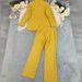 Women's Autumn/Winter Suit Set, Solid Color Blazer & Straight Leg Pants, Stretch Polyester-Spandex Office Outfit (Yellow, Sizes S-Xl)_ecoleips.com