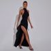 Elegant Chiffon Halter Neck Dress – High Slit & Backless Design For Evening & Party_ecoleips.com