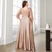 Women’s Clothing Round Neck Long Sleeve Sequined Satin Long Swing Dress Evening Dress Prom Dress Party Dress_ecoleips.com