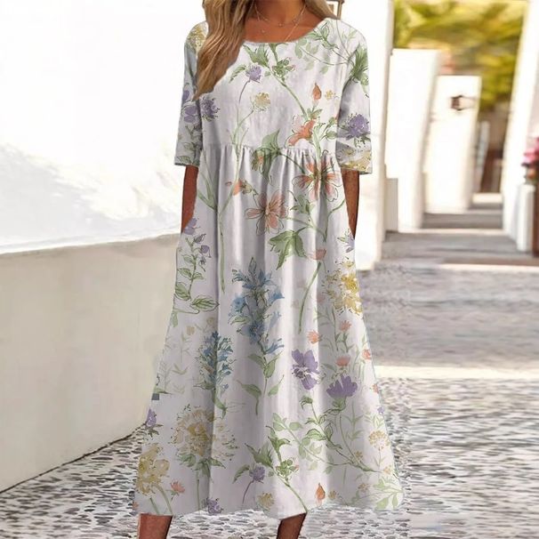 Verve 2025 New Fashion Digital Print Wrinkled Wide Hem Dress_ecoleips.com