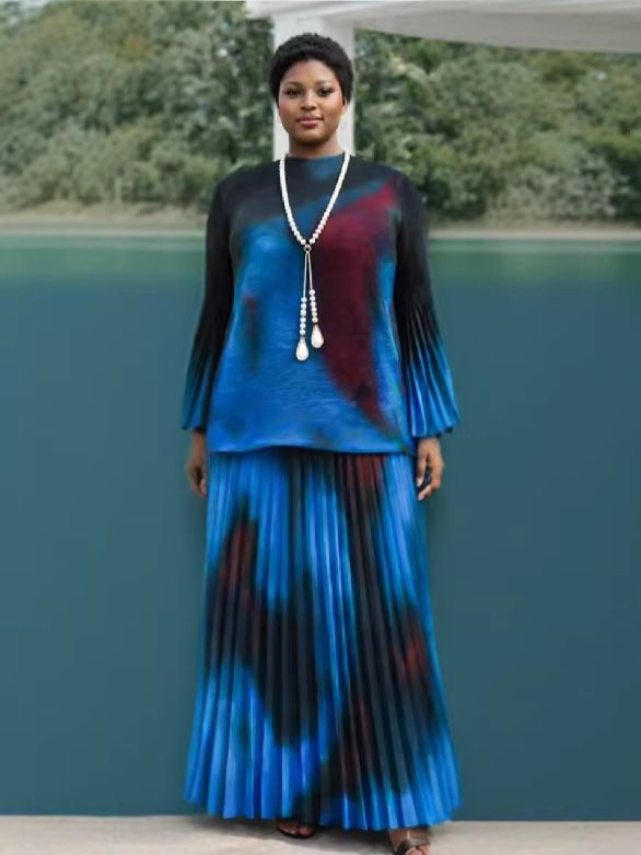 Women's Clothing Plus Size Clothes Elegant Two-Piece Set With Print Top And Pleated Wide Leg Pants Casual Beach Style Summer Fashion_ecoleips.com