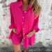 Verve 2025 New Women's Casual Solid Color Cotton Linen Shorts Long Sleeve Wrinkled Fabric Shirt Two-Piece Set_ecoleips.com