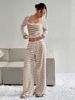K New Striped High Waist Slimming Wide Leg Pants Set For Women_ecoleips.com