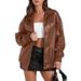 Women's PU Leather Jacket With Lapel Collar, Long Sleeve Zip-Up Biker Style Coat With Side Pockets, Slim Fit Casual Outerwear For Urban Commute_ecoleips.com