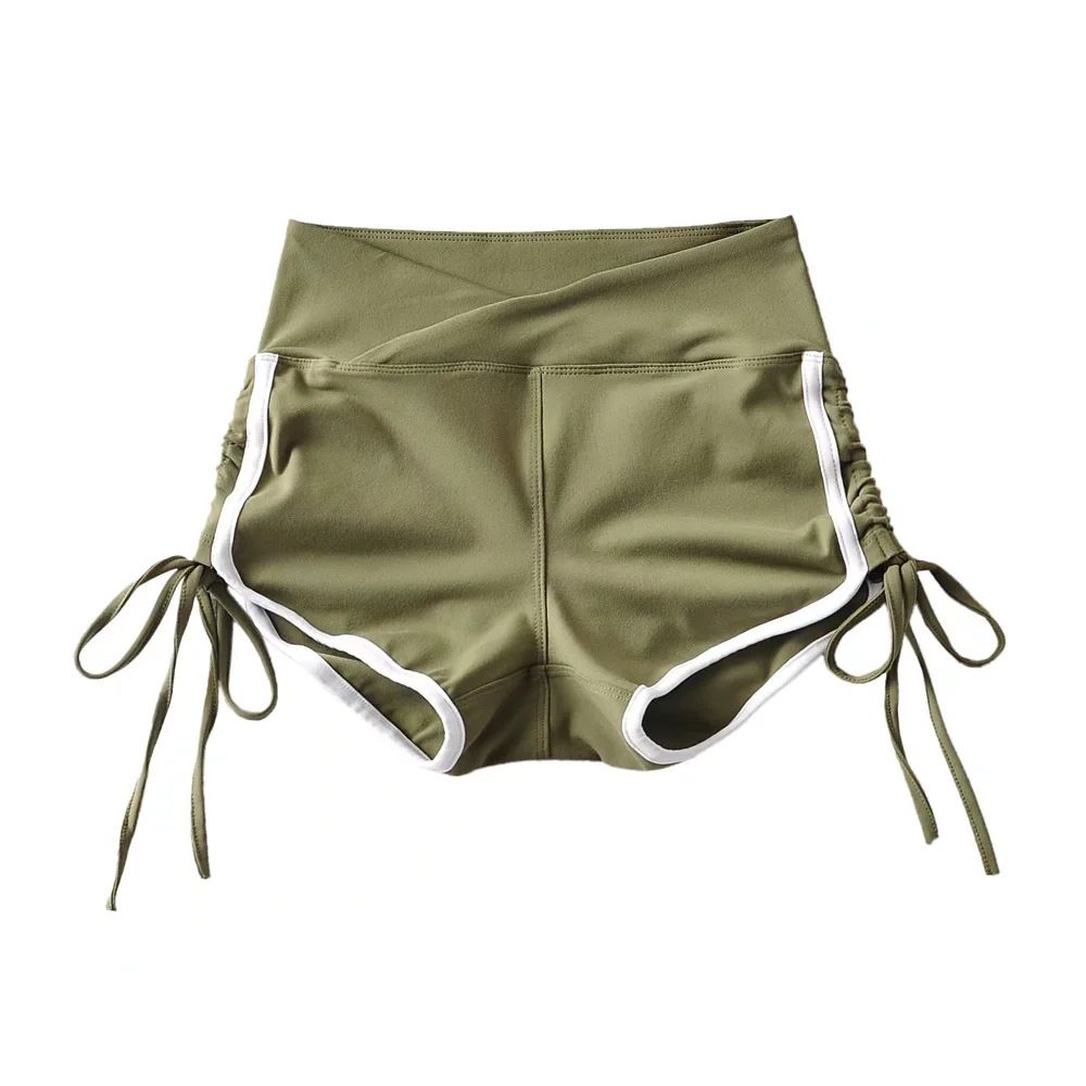 Women's Clothing Ins Contrast Color Hemming High Waist Shorts Summer Tight Hip Lifting Drawstring Hot Pants_ecoleips.com