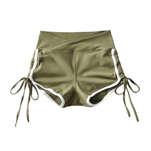 Women's Clothing Ins Contrast Color Hemming High Waist Shorts Summer Tight Hip Lifting Drawstring Hot Pants_ecoleips.com