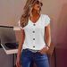 Elegant V-Neck Flutter Sleeve Blouse - Soft Polyester Casual Top For Women, Versatile For Office & Daily Wear_ecoleips.com