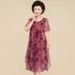 Plus Size Short-Sleeve Dress, Plus-Size Women's Clothing, Loose, Slimming, Chic Mom Dress, Mesh Floral Dress_ecoleips.com