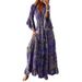 2024 European And American Cross-border Bohemian Style Bell-sleeve Printed V-neck High-waisted Holiday Floral Women's_ecoleips.com