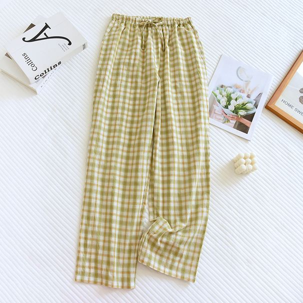 100% Cotton Pajamas Women's Trousers Spring Autumn Plaid Home Wear Pants Loose Casual Nightwear Ladies Pijama Pant_ecoleips.com