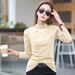 2025 Autumn And Winter Lace Warm Bottom Shirt For Women's New Fashionable Temperament, Slim Fit, Long Sleeved Velvet_ecoleips.com