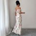 Voya Recommend! Ladies' Elegant And Romantic Ruffle Edge Off Shoulder Cinched Tight Mesh Floral Dress_ecoleips.com