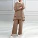 H731 Muslim New Women's Clothing Solid Color Double Layer Top Fashion Elegant Loose Wide Leg Pants Set_ecoleips.com