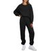 Women's Clothing Fleece Lined Round Neck Pullover Sweatshirt Set Long Sleeve Casual Trousers Autumn Winter_ecoleips.com