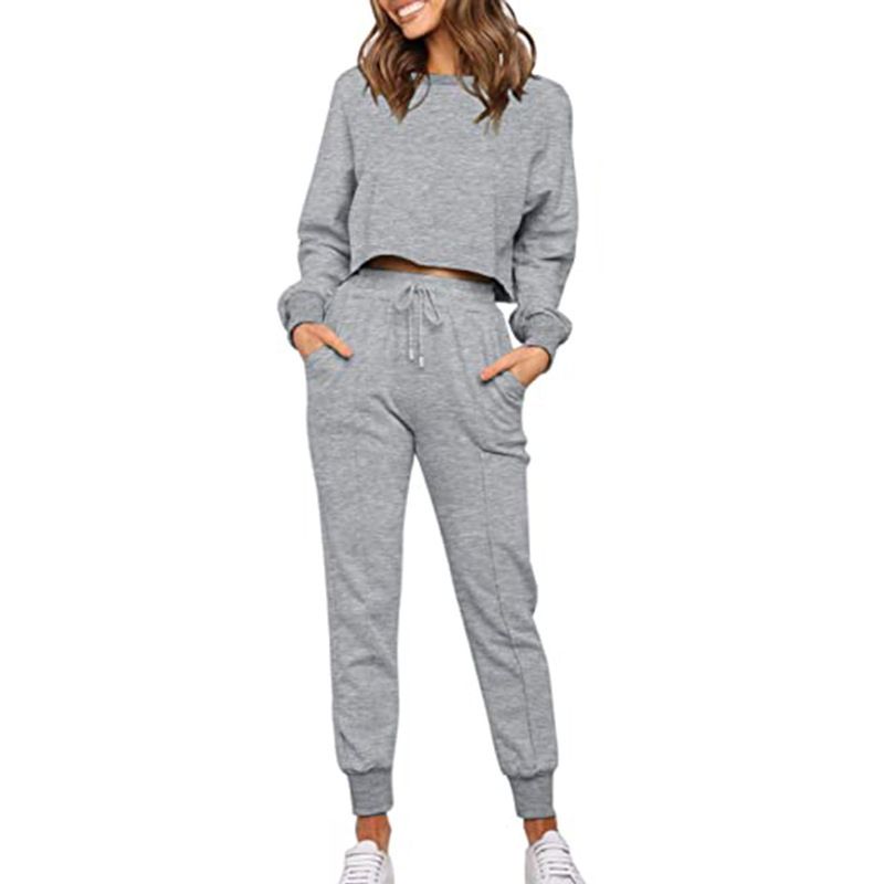 Women's Casual Fashion Solid Color Long Sleeved Sweatpants Autumn Winter Two Piece Sporty Set_ecoleips.com