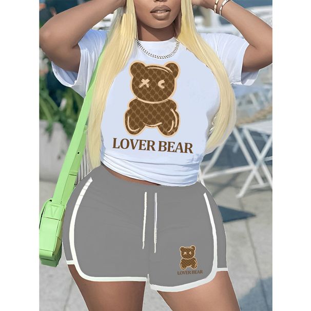 Women's Stylish Sporty T-Shirt & Shorts Set - Breathable Polyester, Trendy Color Block, S-5XL (White/Black/Red/Green/Gray/Khaki)_ecoleips.com