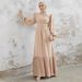 Women's Clothing A1457 Elegant Beaded Pleated Dress Middle Eastern Muslim Long Dress (without headscarf)_ecoleips.com