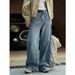 Louvre Early Autumn New Korean Version Trendy Fashionable Wide Leg Jeans, High Waisted Loose And Slimming Casual Pants_ecoleips.com