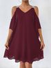 Summer Women's Off-Shoulder Chiffon Dress Solid Color V-Neck Elegant European American Style Stock Photo_ecoleips.com