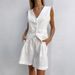 Women's Linen Vest & Shorts Set – Elegant Sleeveless Two-Piece Outfit For Summer, Breathable Cotton Linen Blend, Casual Office Wear_ecoleips.com