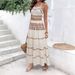 Bohemian Beach Cover-Up Set – Fringe Trim Halter Top & Maxi Skirt (White) |Polyester, Lightweight, Flowy Ethnic Print For Vacations & Festivals_ecoleips.com