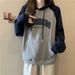 American-style Real-shot Color-blocking Raglan Long-sleeve Hooded Sweatshirt Women, Spring And Autumn Thin Loose-fit_ecoleips.com
