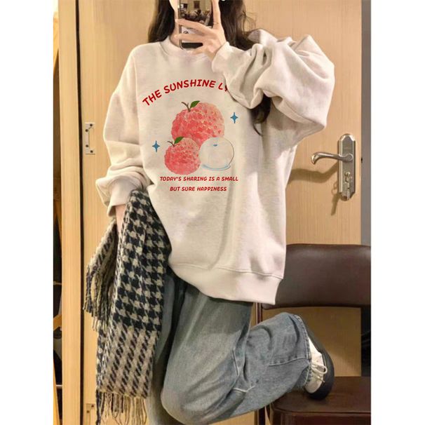 Round Neck Heavyweight American Style Fleece Lined Thickened Sweatshirt For Women, Autumn And Winter, Hong Kong Style Trendy Loose Loose Couple Outfit, Men's Long Sleeved Top_ecoleips.com