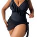 Women's Plus Size Ruffle One-Piece Swimsuit + Mesh Skirt P028_ecoleips.com