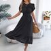 2026 Spring/Summer European And American Casual Ruffled Short-Sleeve Gathered Waist Long Skirt Cross-Border_ecoleips.com