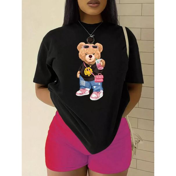 Women's Clothing Cotton T-Shirt With Cartoon Bear Pattern Short Sleeve Women's Top_ecoleips.com