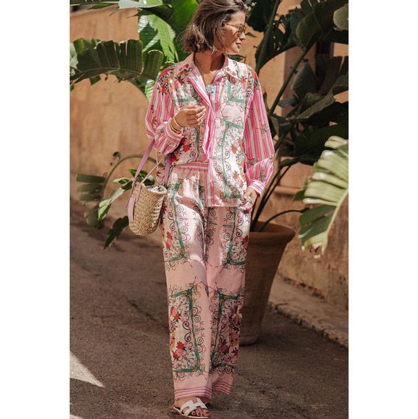 Women's Clothing Spring And Autumn New Long Sleeve Leisure Vacation Two-piece INS Loose Printed Pocket Two-piece Set_ecoleips.com