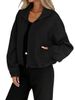 Women's Textured Zip-Up Stand Collar Jacket, Casual Loose Long Sleeve Drawstring Hem Cropped Coat, Elastic Cuff Lightweight Outerwear For Daily Wear S_ecoleips.com