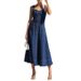 New Soft Denim Camisole Vintage Casual Style Button Denim Dress Long Skirt_ecoleips.com