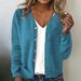 Versatile V-Neck Button-Up Knit Cardigan For Women - Soft Acrylic Blend, Comfort Fit, Long Sleeve, Casual & Chic_ecoleips.com