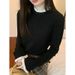 White Minimalist Stylish Mid-High Neck Double-Sided Velvet Comfortable Long-Sleeve Base Shirt For Autumn And Winter Wome_ecoleips.com