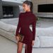 European American Women's Fashion 2025 Autumn New Stylish Slim-fit Round-neck Ruched Bodycon Dress With Ribbons And Long_ecoleips.com