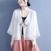 Summer Cotton And Linen Rhombus-Shaped Flower-Patterned Ribbon Button-Down Fake Two Three-Quarter Sleeve Cardigan Embroi_ecoleips.com