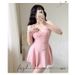 Sweet Pink Wide Strap One Piece Swimsuit Dress With Ruched Bodice Flared Skirt Modest Swimwear For Beach Pool Vacation_ecoleips.com