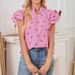 Women's V-Neck Flutter Sleeve Blouse – Flowy Chiffon Top With Layered Ruffles (White/Black/Pink, S–XL_ecoleips.com