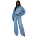 Women's Denim Pants Set Large Size Long Sleeve Top With Lapel American Style New Arrivals_ecoleips.com