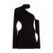 Women's Slim Fitting Halter Neck Dress Sexy Asymmetrical Hollowed out Long Sleeved Short Two Piece Set European American Style Fashion_ecoleips.com