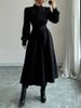 Women's Clothing Elegant Stand Collar A Line Skirt Waist Slimming Button Solid Color Long Sleeve Shirt Dress_ecoleips.com