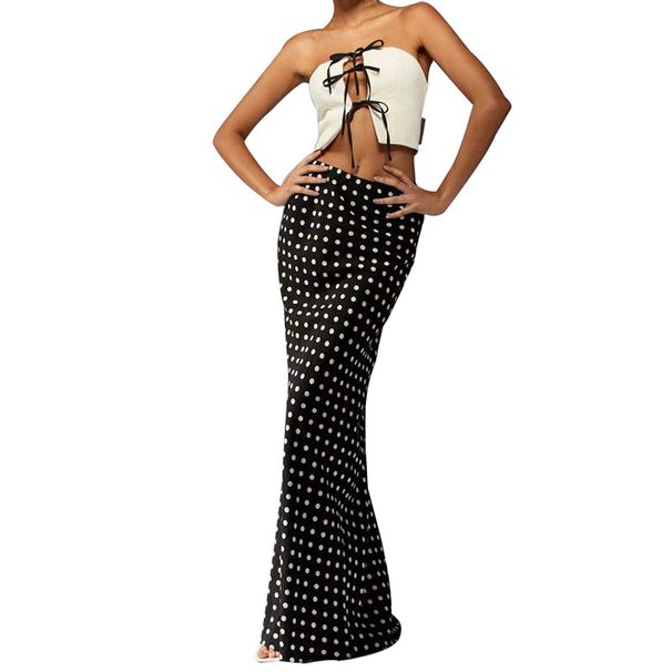 Women's Polka Dot Midi Skirt Slim Fit Pencil Style Casual Elegant Fashion Mid-Calf Summer Skirt For American Markets_ecoleips.com