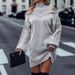 Off-Shoulder Sweater – Oversized Longline Knit Top With Lantern Sleeves (S-L, Grey/Khaki, Polyester Blend, Fall/Winter Essential)_ecoleips.com