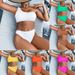 Women's One Shoulder High Waisted Bikini Sexy Solid Color Snake Fabric Swimsuit_ecoleips.com
