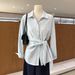 Spring/Summer Elegant Sophisticated Linen Shirt With Tie-Down Design And Turn-Down Collar For Women, 2026 New Commuting_ecoleips.com