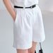 Women's High-Waisted Pure Linen Shorts Old Money Style Twill Loose Straight Leg Designer Pants Summer Commuter Wear_ecoleips.com
