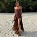European And American Temperament Sleeveless Tube Top Dress Women's Beach Vacation Fashion Mesh Stitching Elegant Slit Dress Foreign Trade_ecoleips.com