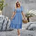 Women Elegant Solid Color V‑Neck Short Sleeve Dress, High Waist Slimming Split Hem Long Maxi Dress For Daily Party Occasions_ecoleips.com