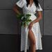 Women's Pure Cotton Printed Dress European American Style Tie up Puff Sleeve Long Dress Summer New Style Cross Border_ecoleips.com